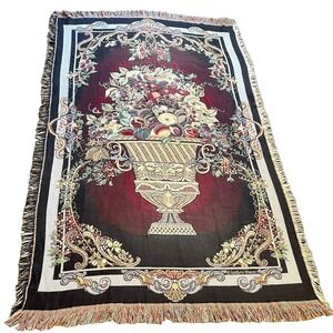 Vtg Goodwin Weavers Fruit Tapestry Throw Fringed Moody Old World Cottagecore